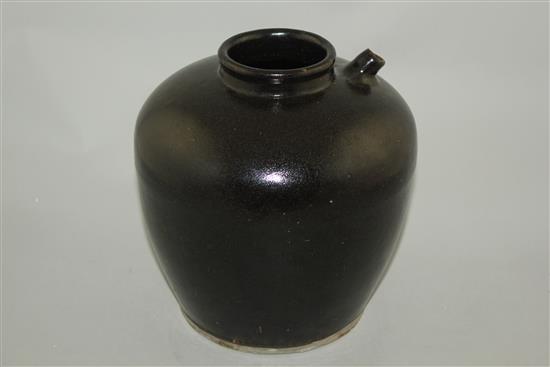 A Chinese Henan ware black glazed ovoid jar, Song dynasty, 23.5cm